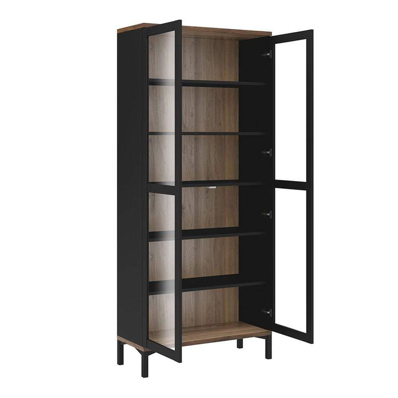 Roomers Display Cabinet Glazed 2 Doors in Black and Walnut Black and Walnut