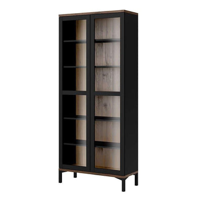 Roomers Display Cabinet Glazed 2 Doors in Black and Walnut Black and Walnut