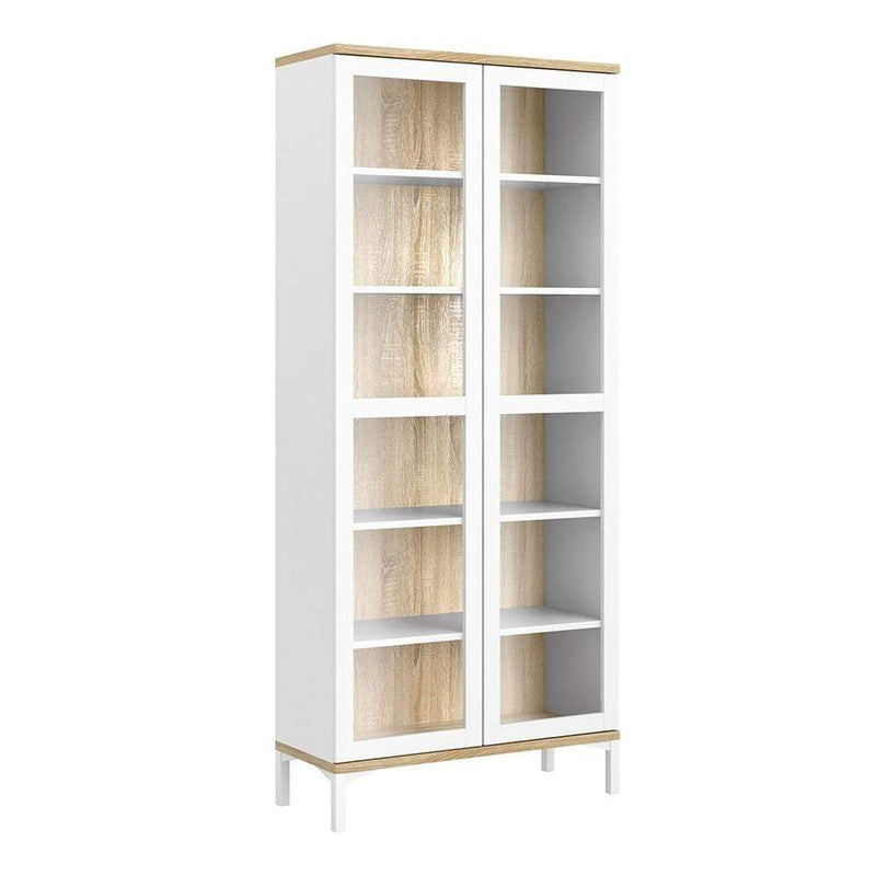 Roomers Display Cabinet Glazed 2 Doors in White and Oak White and Oak