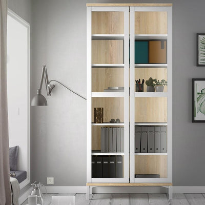 Roomers Display Cabinet Glazed 2 Doors in White and Oak White and Oak