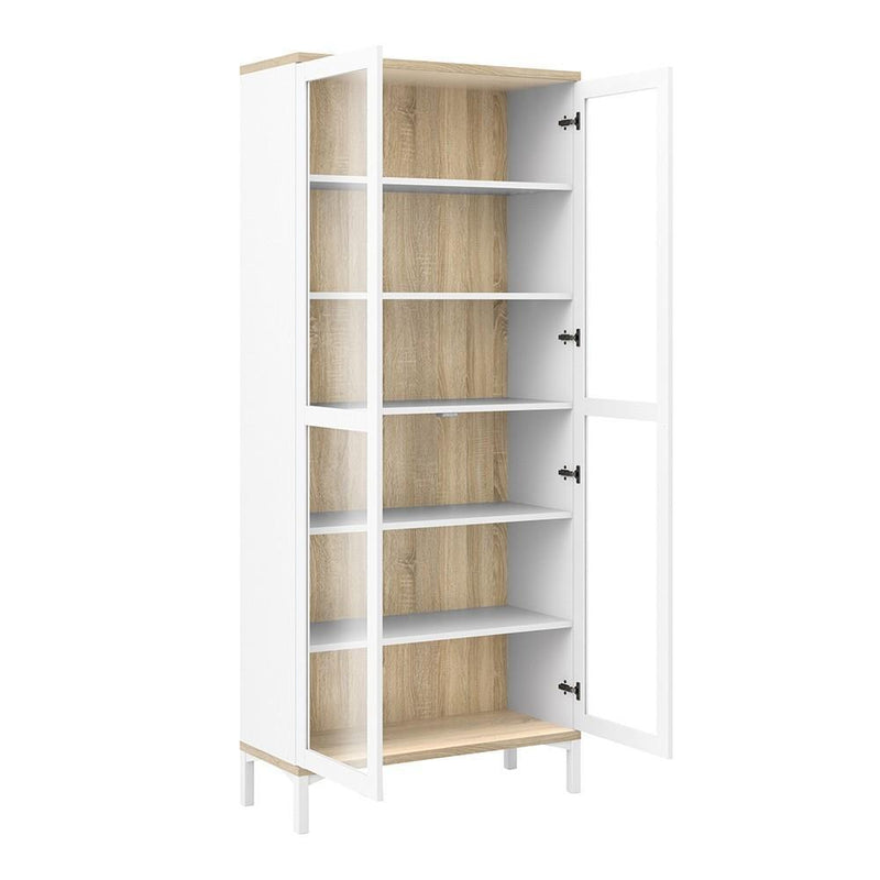 Roomers Display Cabinet Glazed 2 Doors in White and Oak White and Oak