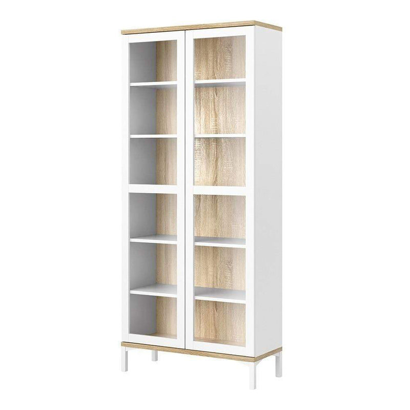 Roomers Display Cabinet Glazed 2 Doors in White and Oak White and Oak