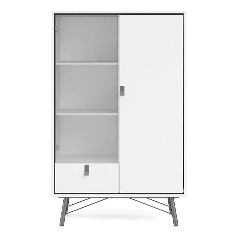 Ry China cabinet 1 door + 1 glass door + 1 drawer in Matt White