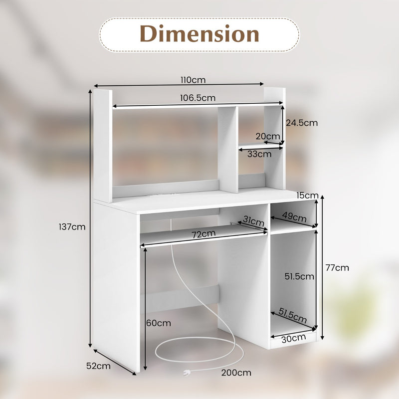 Computer Desk with Storage Shelf-White