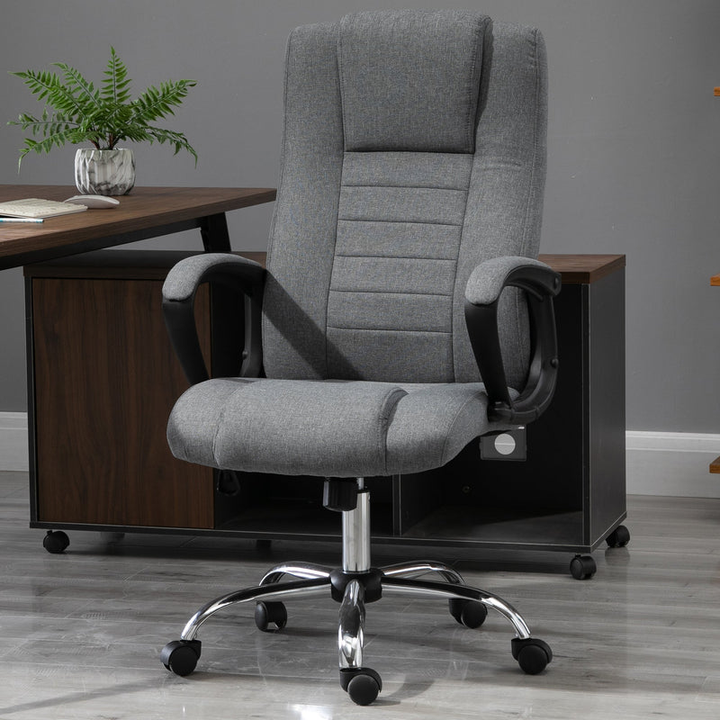 Vinsetto High Back Office Chair 360° Swivel Chair Adjustable Height Tilt Function Linen Deep Grey 62W x 62D x 110-119H cm