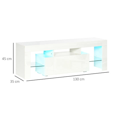 High Gloss Futuristic TV Stand, With LED Lights - White