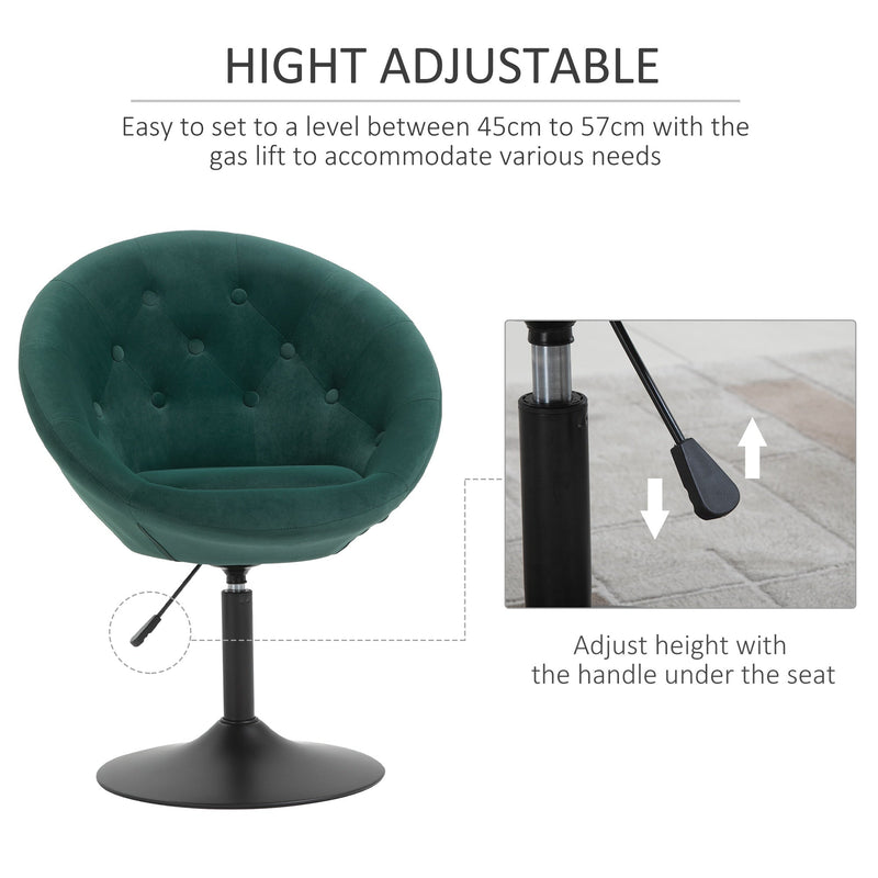 Tufted Fabric Dining Bar Stool , Armless Swivel Seat, Adjustable Height - Green