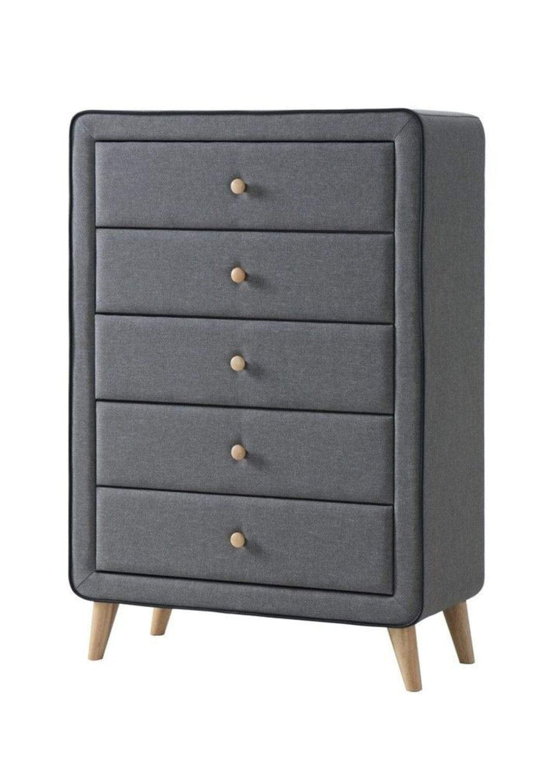 Stockholm Grey Fabric 5 Drawer Chest