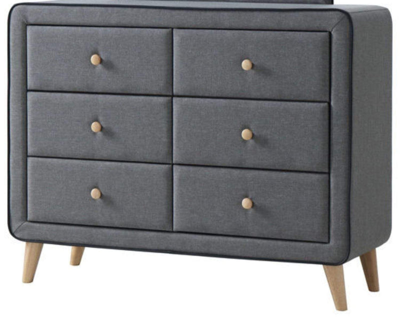 Stockholm Grey Fabric 6 Drawer Chest