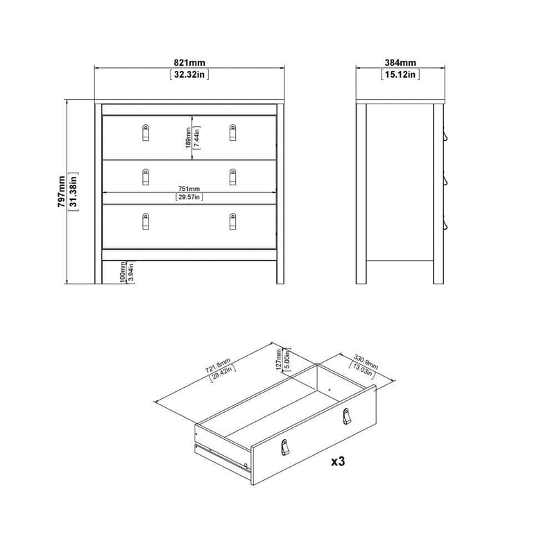 Madrid Chest 3 Drawers In Matt Black