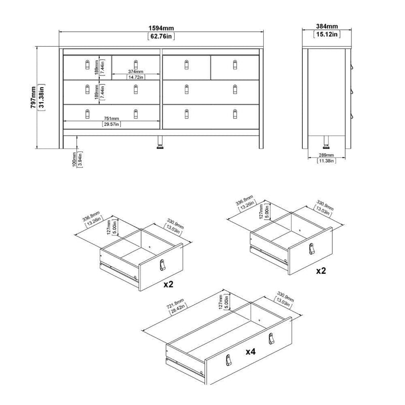 Madrid Double Dresser 4+4 Drawers In Matt Black