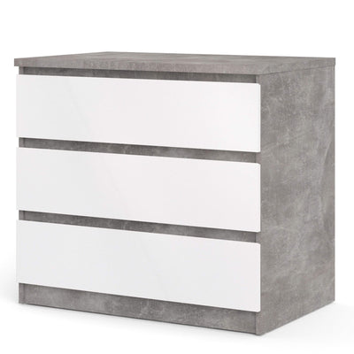 Naia Chest of 3 Drawers in Concrete and White High Gloss