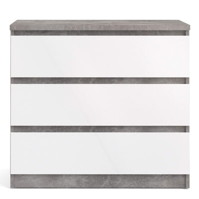 Naia Chest of 3 Drawers in Concrete and White High Gloss