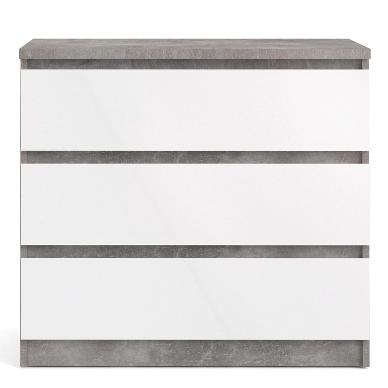 Naia Chest of 3 Drawers in Concrete and White High Gloss