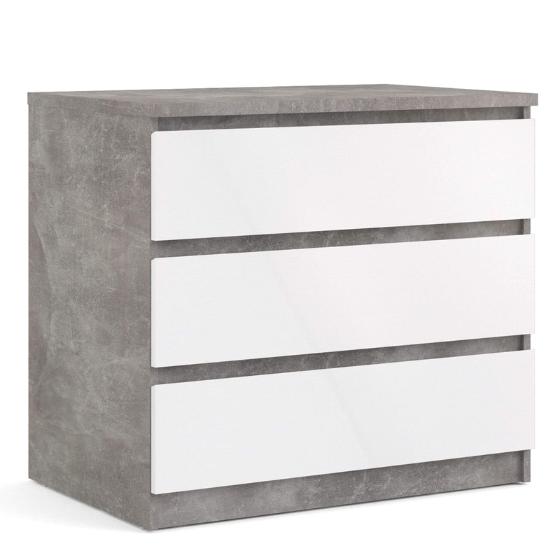 Naia Chest of 3 Drawers in Concrete and White High Gloss