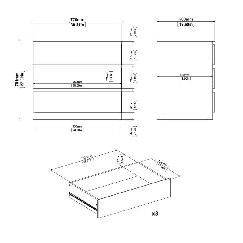 Naia Chest of 3 Drawers in Jackson Hickory Oak