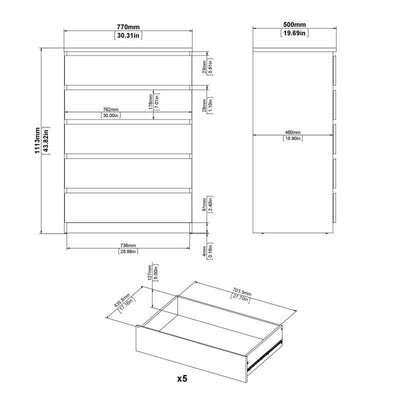 Naia Chest of 5 Drawers in Jackson Hickory Oak