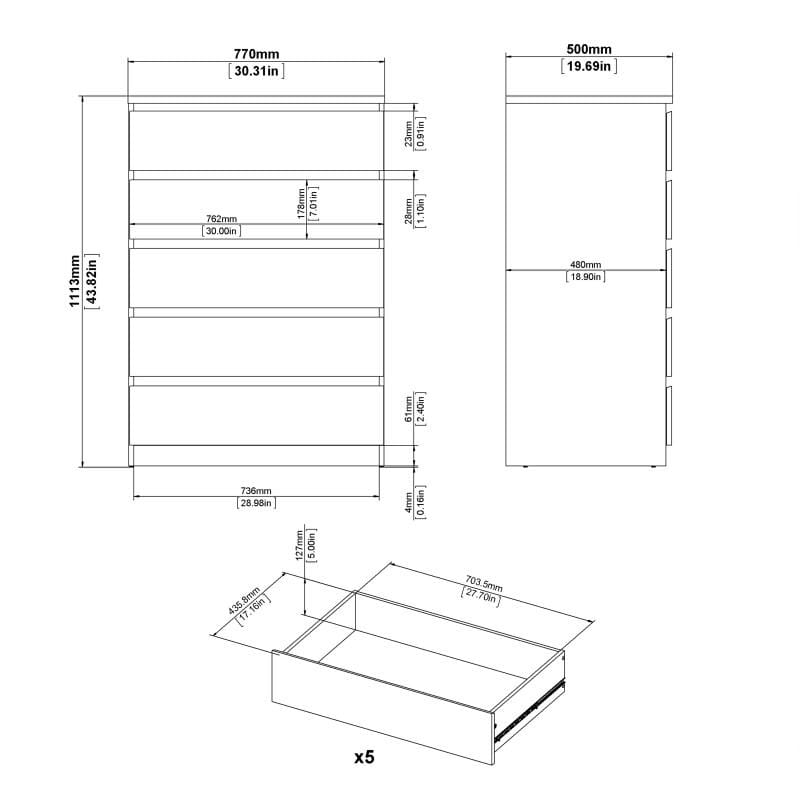 Naia Chest of 5 Drawers in Jackson Hickory Oak