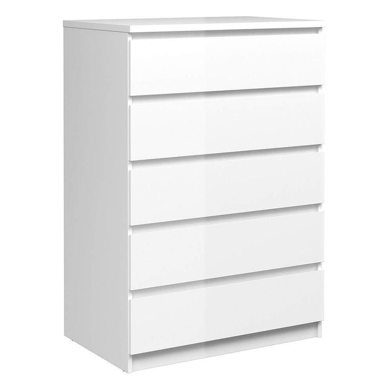 Naia Chest of 5 Drawers in White High Gloss