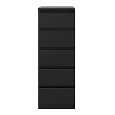 Naia Narrow Chest of 5 Drawers in Black Matt