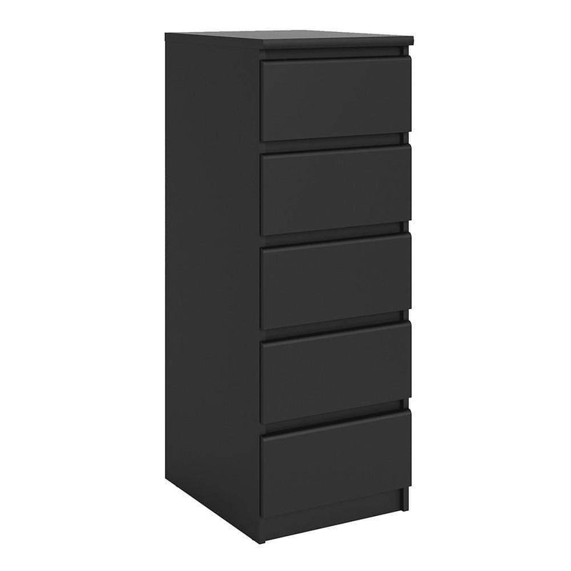 Naia Narrow Chest of 5 Drawers in Black Matt