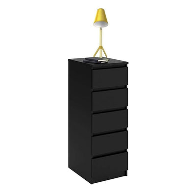 Naia Narrow Chest of 5 Drawers in Black Matt