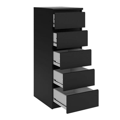 Naia Narrow Chest of 5 Drawers in Black Matt