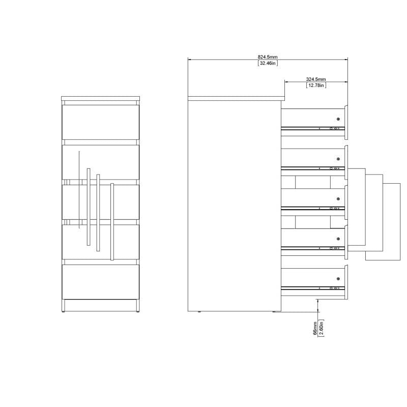 Naia Narrow Chest of 5 Drawers in Jackson Hickory Oak