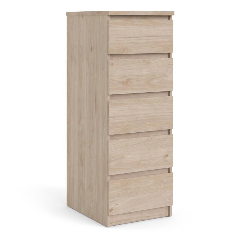 Naia Narrow Chest of 5 Drawers in Jackson Hickory Oak