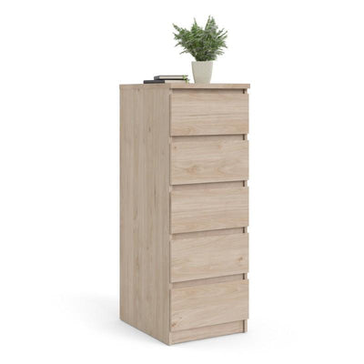 Naia Narrow Chest of 5 Drawers in Jackson Hickory Oak