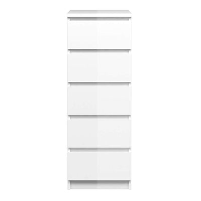 Naia Narrow Chest of 5 Drawers in White High Gloss