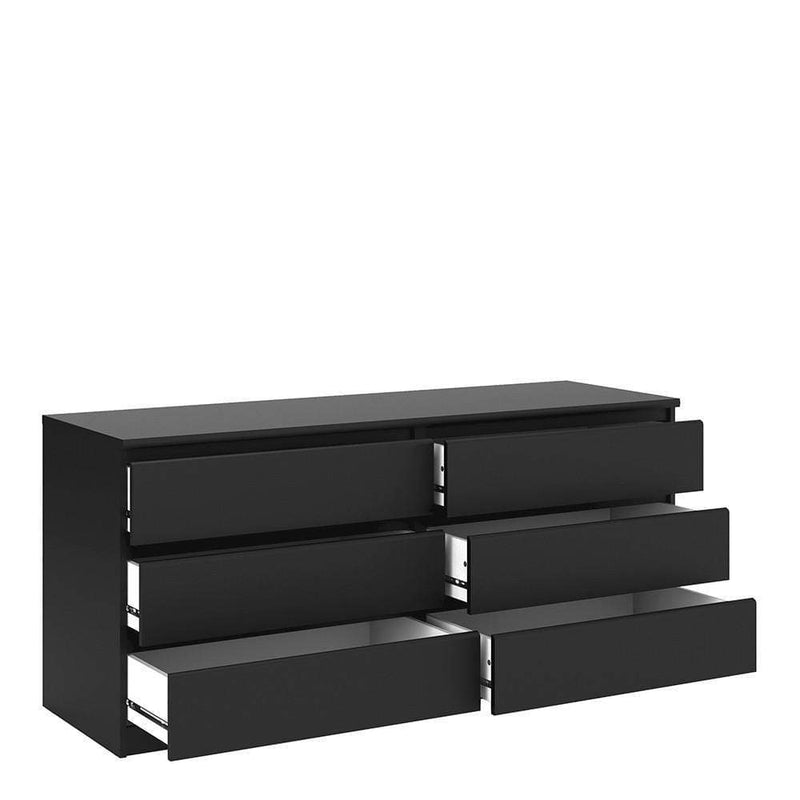 Naia Wide Chest of 6 Drawers (3+3) in Black Matt