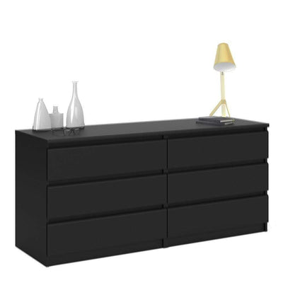 Naia Wide Chest of 6 Drawers (3+3) in Black Matt