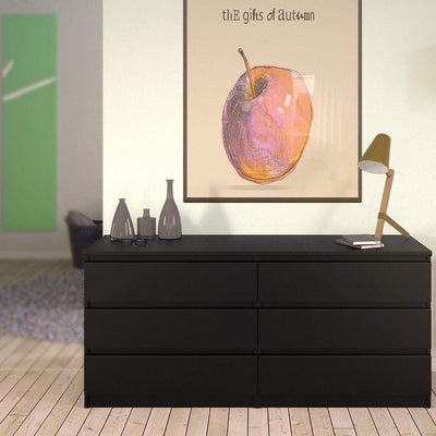 Naia Wide Chest of 6 Drawers (3+3) in Black Matt