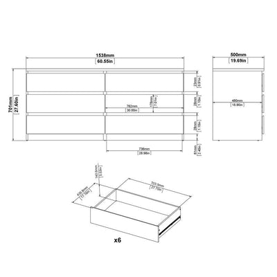 Naia Wide Chest of 6 Drawers (3+3) in Jackson Hickory Oak