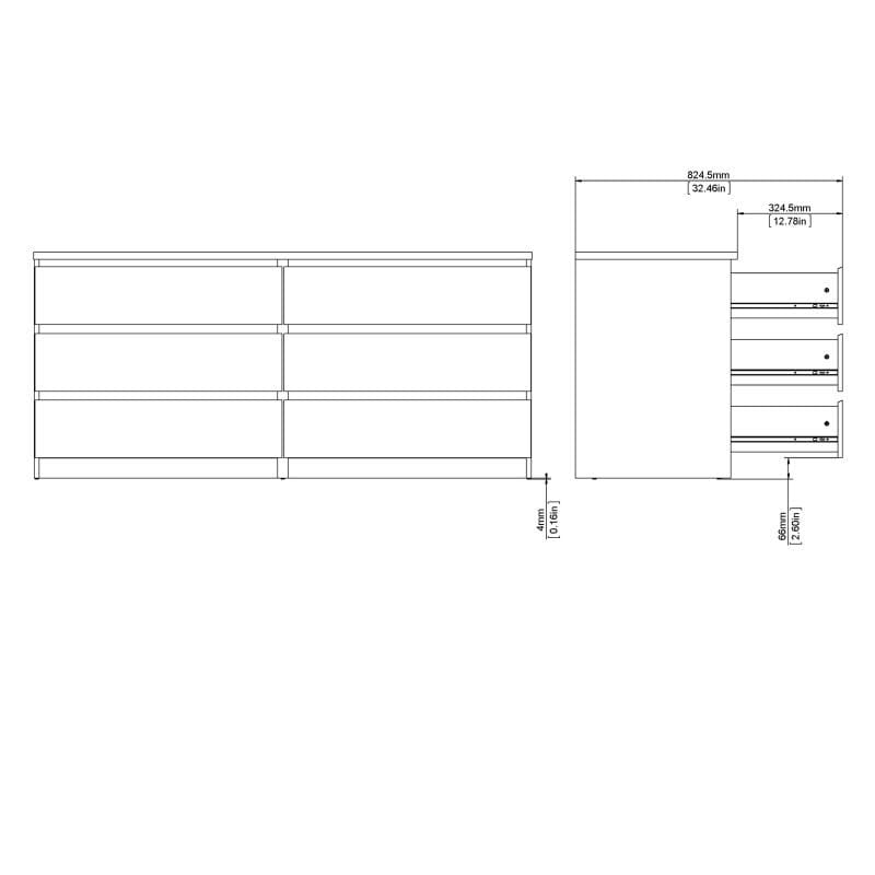 Naia Wide Chest of 6 Drawers (3+3) in Jackson Hickory Oak