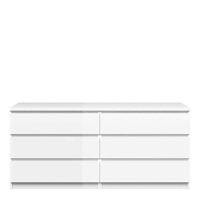 Naia Wide Chest of 6 Drawers (3+3) in White High Gloss