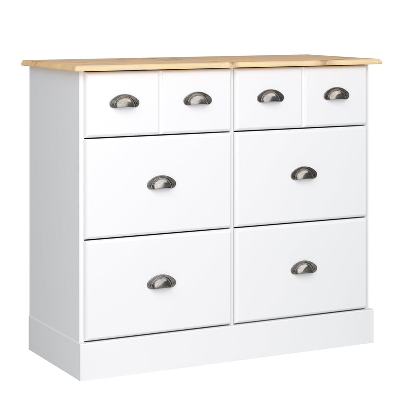 Nola 4+2 Wide Chest White & Pine