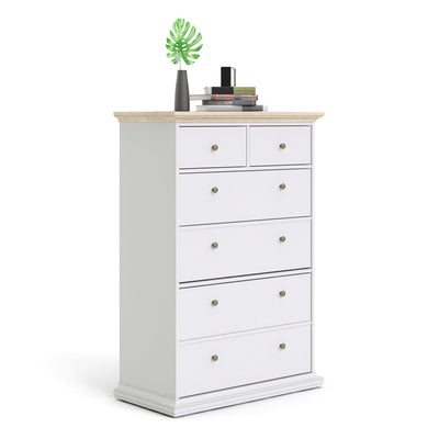 Paris Chest of 6 Drawers in White and Oak