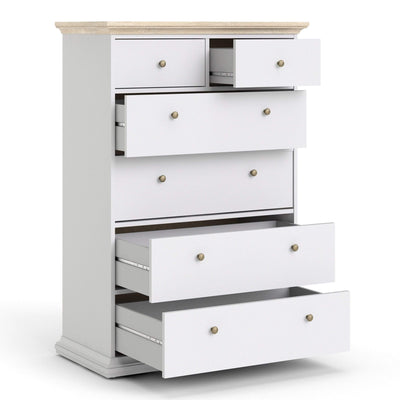 Paris Chest of 6 Drawers in White and Oak