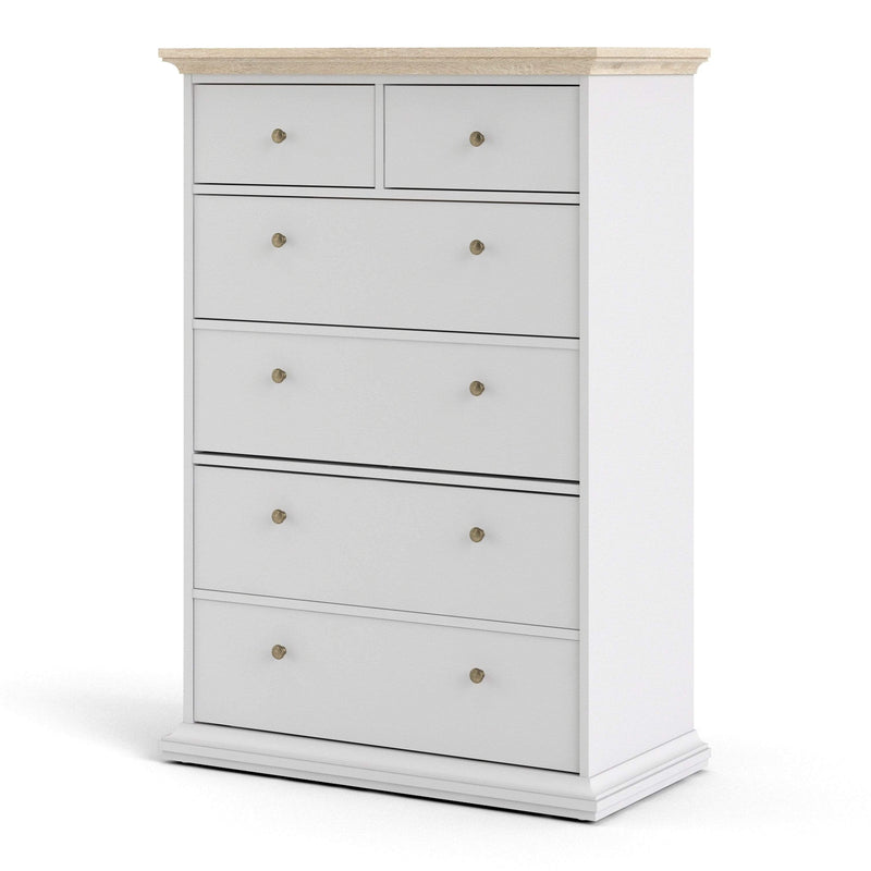 Paris Chest of 6 Drawers in White and Oak