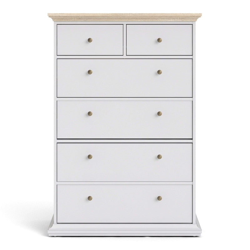 Paris Chest of 6 Drawers in White and Oak