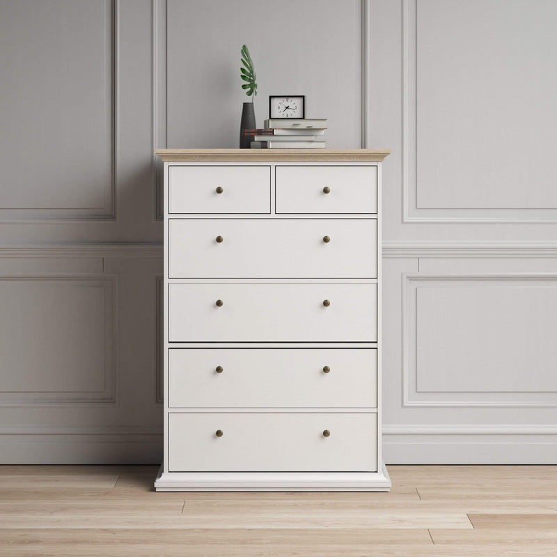 Paris Chest of 6 Drawers in White and Oak