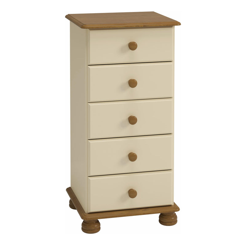 Richmond 5 Drawer Narrow Chest Cream & Pine