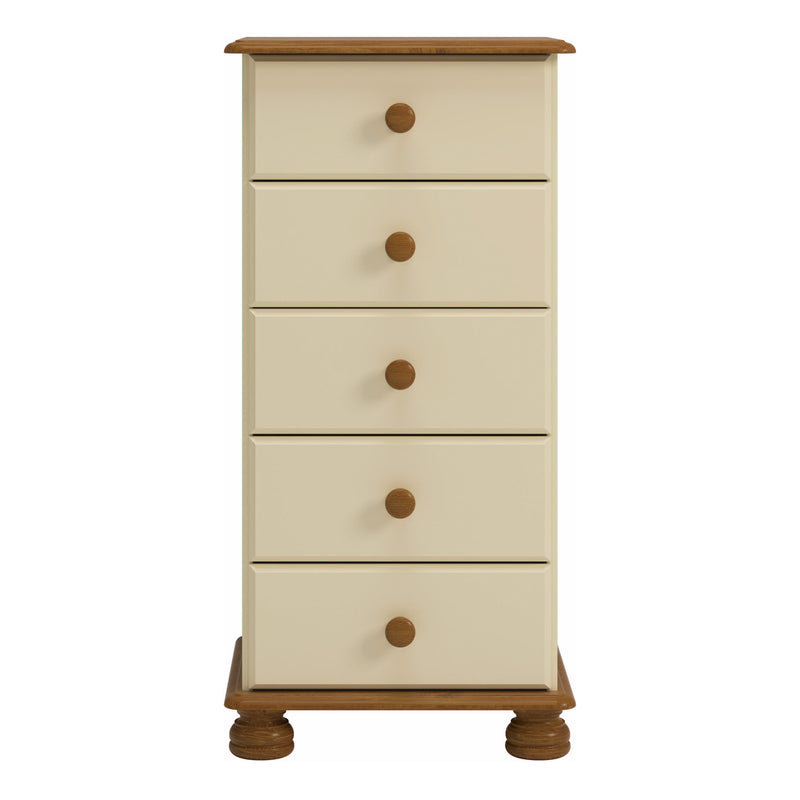 Richmond 5 Drawer Narrow Chest Cream & Pine