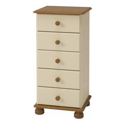 Richmond 5 Drawer Narrow Chest Cream & Pine