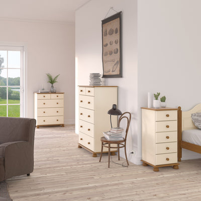 Richmond 5 Drawer Narrow Chest Cream & Pine