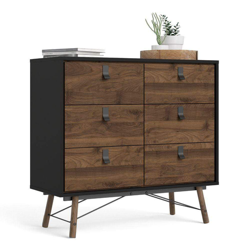 Ry Double Chest Of Drawers 6 Drawers In Matt Black Walnut