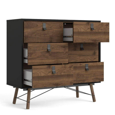 Ry Double Chest Of Drawers 6 Drawers In Matt Black Walnut