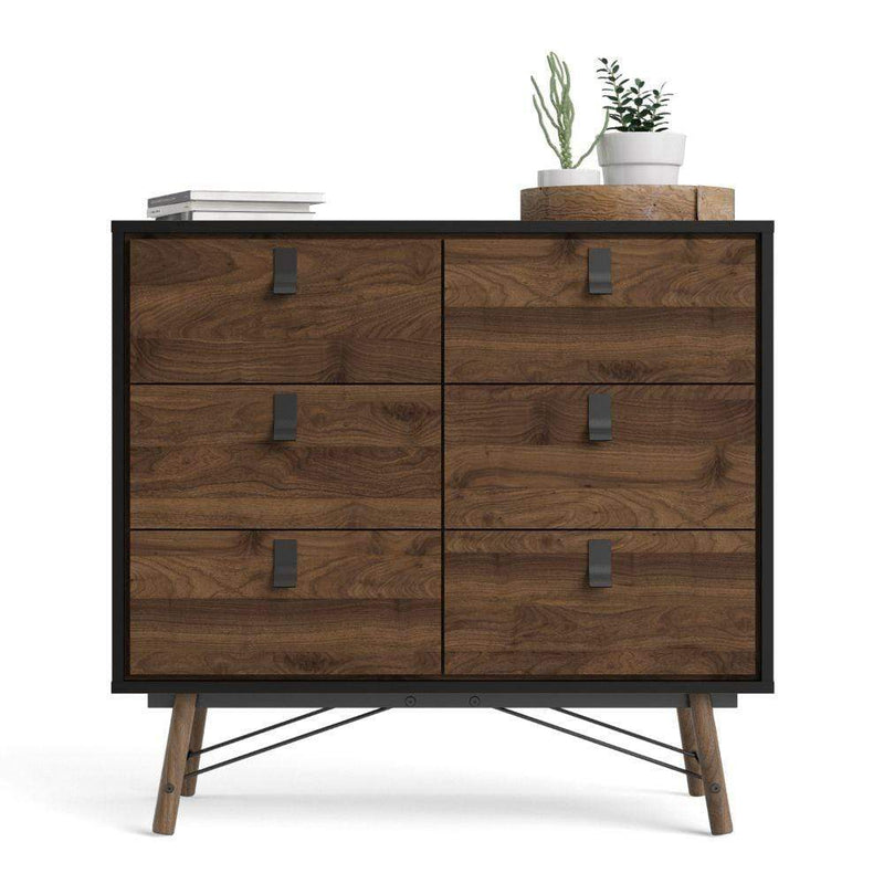 Ry Double Chest Of Drawers 6 Drawers In Matt Black Walnut